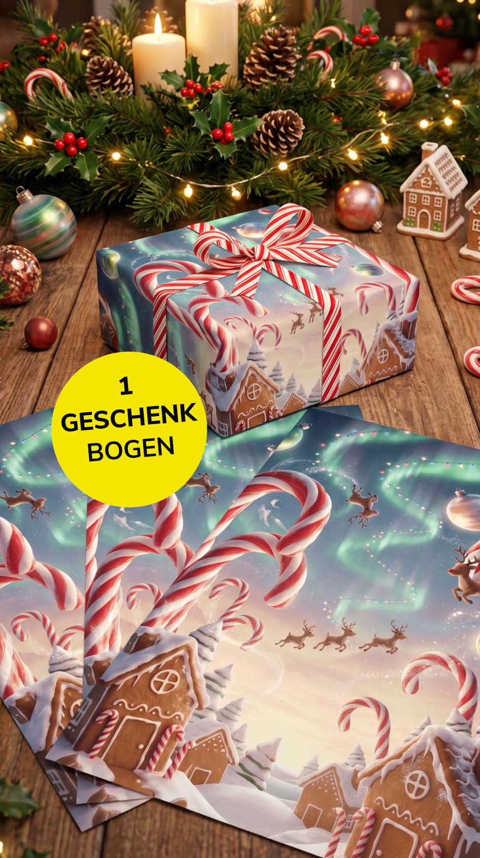 Tolles Geschenkpapier Weihnachten 1 Bogen Nordlichter - Motiv für Weihnachten